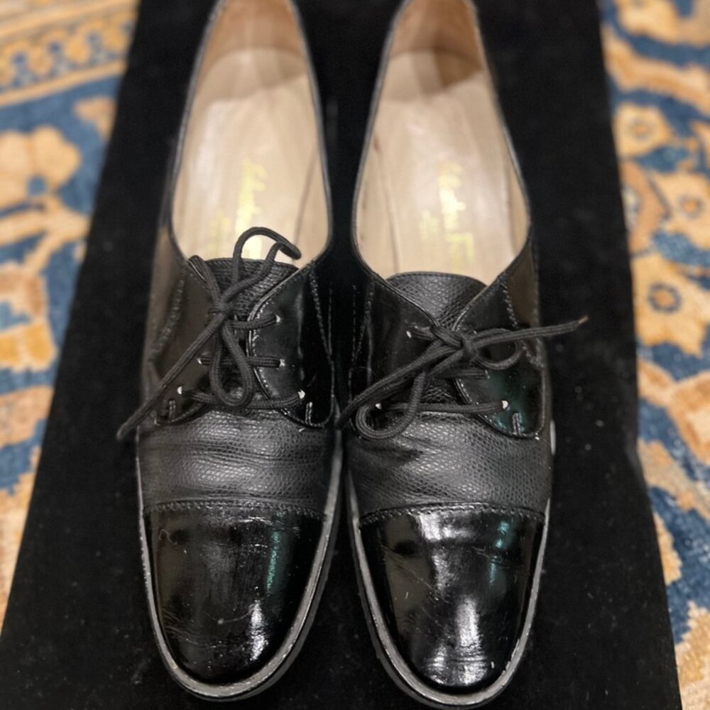 Salvatore Ferragamo Black Patent Toe and Nappa Pebbled Leather Sneaker Sz5.5